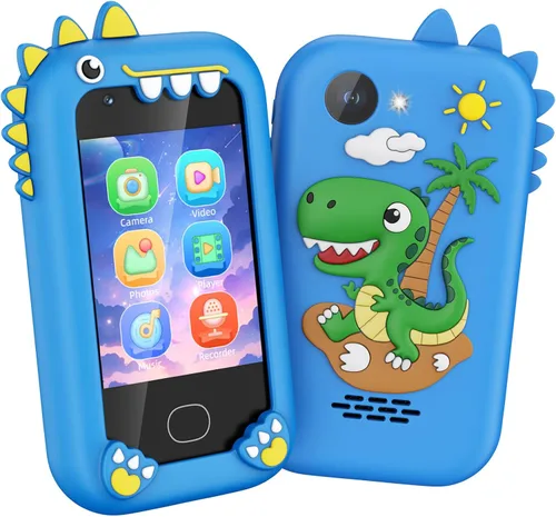 Teléfono inteligente para niños, pantalla táctil, teléfono celular de doble cámara para niños, regalos de cumpleaños, dinosaurio para niños de 3 a