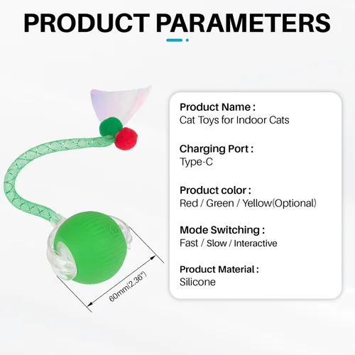 Vista 2 de Juguete interactivo para gatos, juguetes para gatos de interior, bola de gato ágil en movimiento con cola de malla elástica, juguetes automáticos