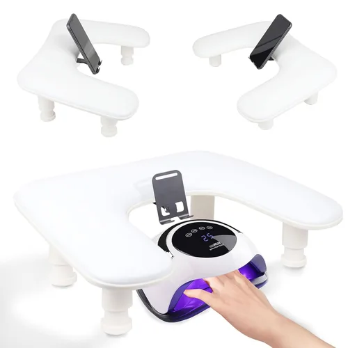 Vista 8 de Reposabrazos para uñas Tech con tapete de mesa para uñas y soporte para teléfono, base ajustable en forma de U para manicura y reposamanos