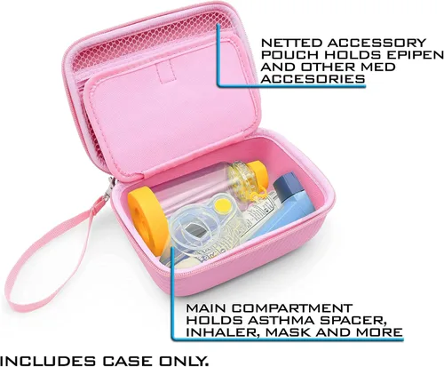 Vista 5 de CASEMATIX Funda de viaje rosa compatible con inhaladores de asma, máscaras y espaciadores, solo funda