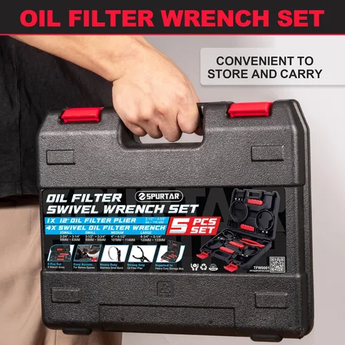Vista 9 de Spurtar Juego de llaves giratorias para filtro de aceite de 5 piezas Ajustable Llave de 2-3/4" a 5-1/4" (70-133mm) Herramienta universal de 12