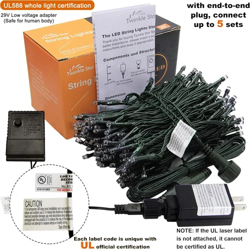 Vista 9 de Twinkle Star Guirnalda de 200 luces LED de 66 pies, luces de decoración de Halloween con 8 modos de iluminación, mini tira de luces enchufables