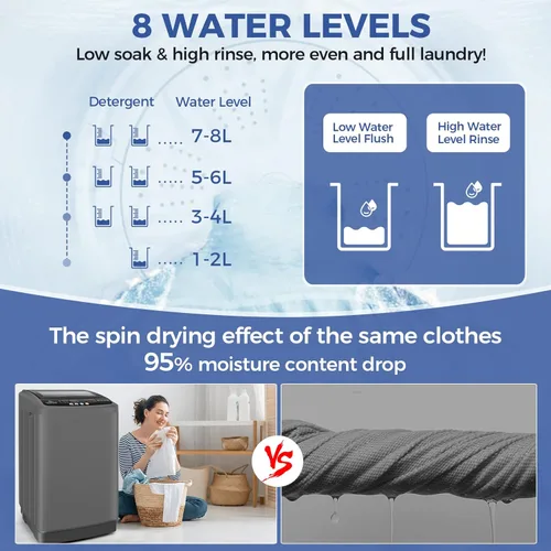 Vista 4 de Nictemaw Portable Washing Machine, 20Lbs Capacity Portable Washer Machine, 2.8Cu.ft Washer and Dryer Combo with 10 Programs 8 Water Levels Compact