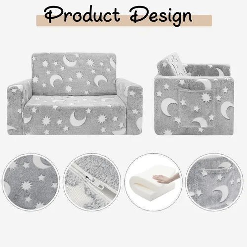 Vista 35 de SLIGUY Sofá para niños, silla para niños, sofá de bebé, sofá para niños, sofá convertible para niños pequeños, sofá extraíble que brilla