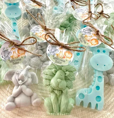 12 Safari Animals Soap Favors - Baby Shower Party Favors for Guests, First Birthday Forest Jungle Decorations - 4 Lions, 4 Giraffes, 4 Elephants
