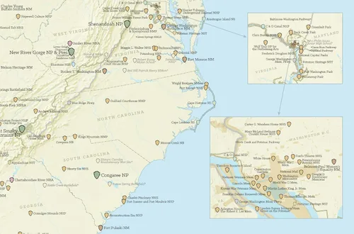 Vista 3 de Póster de unidades del sistema de parques nacionales de EE. UU., mapa de 24 x 36 pulgadas (beige y azul claro)