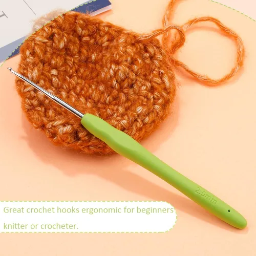 Vista 5 de Gancho de ganchillo, Gancho de ganchillo ergonómico de 2.0 mm, Agujas de ganchillo para manos artríticas, Agujas de tejer con mango suave