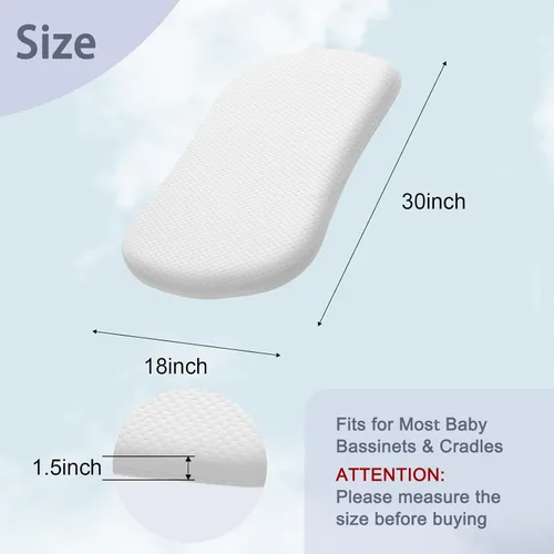 Vista 7 de Lisara Colchón para Moisés de Bebé, 30 x 18 pulgadas, Colchón de Espuma Viscoelástica de Gel de Doble Cara para Moisés con Cubierta Impermeable