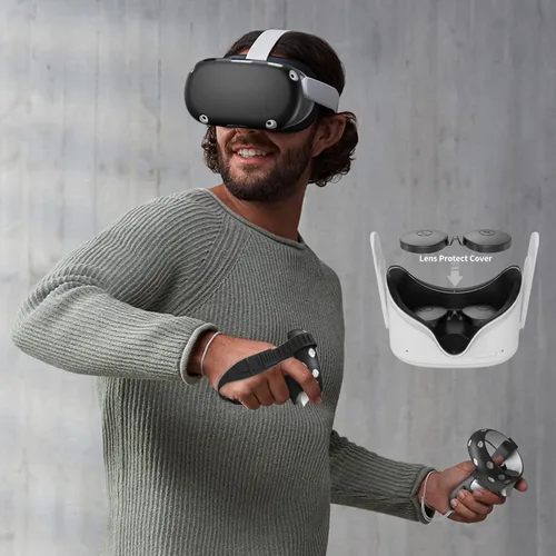 Vista 5 de HUIUKE Touch Controller Grip Cover for Oculus Quest 2 with VR Shell Cover, Silicone VR Face Cover Pad and Lens Cover, 4 in 1 Silicone Cover Set for