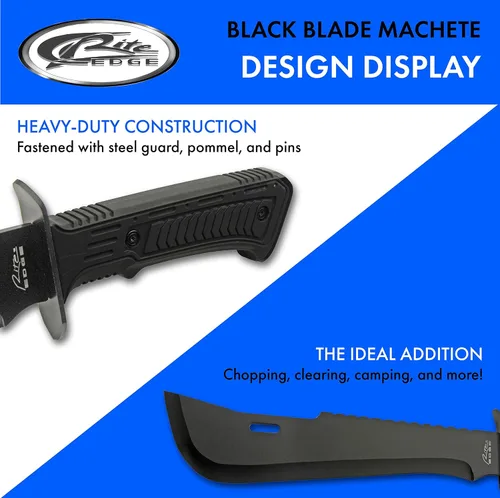 Vista 4 de SZCO Supplies 211553-BK Machete de supervivencia al aire libre con mango de goma, punta de caída, color negro, 16 pulgadas de longitud