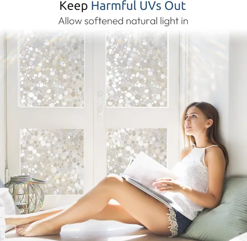 Vista 4 de rabbitgoo Película de privacidad para ventanas, adhesivos decorativos de arcoíris para ventanas para cobertura de vidrio, adherencia estática sin