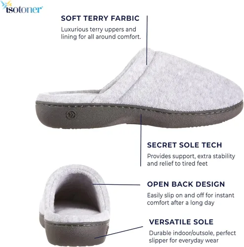Vista 2 de isotoner Pantuflas de rizo para mujer con espuma viscoelástica para mayor comodidad en interiores y exteriores