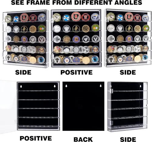 Vista 6 de Soporte para monedas, exhibición de monedas de desafío, vitrina de monedas militares de acrílico con estantes extraíbles y puerta magnética, se