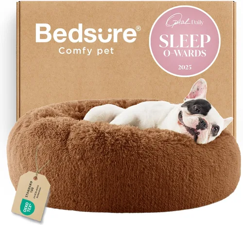 Vista 31 de Bedsure - Cama calmante para perros pequeños y medianos, lavable, con forma de dona, antideslizante, afelpada, esponjosa, pelo sintético, cama