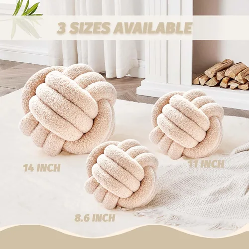 Vista 2 de Uvvyui Bola de almohada de nudo, almohadas decorativas suaves para el hogar, almohada decorativa redonda, almohada de felpa anudada hecha a mano