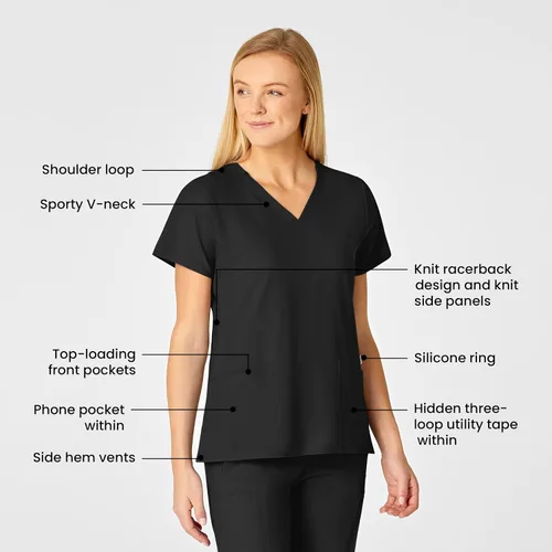 Vista 2 de Uniformes Médicos Wink para Mujer, W123, Blusas Estilizadas con Cuello en V y 5 Bolsillos Negro