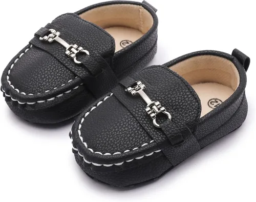 Vista 7 de LONSOEN - Zapatos de cuna para aprender a caminar, de vestir, para niños y niñas 209 Negro