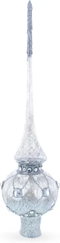 Vista 2 de Dimensional White Jewels on Speckled Silver Glass Christmas Tree Topper 11 pulgadas