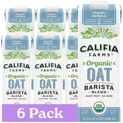 Califia Farms - Mezcla de Avena Orgánica Barista, 32 oz (Paquete de 6), Estable en Estantería, Sin Lácteos, A Base de Plantas, Vegano, Sin OGM,