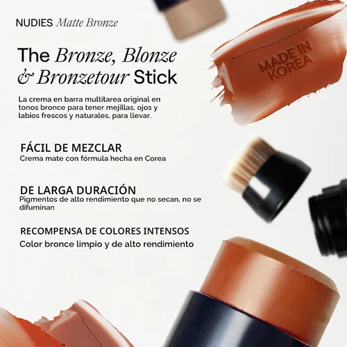 Vista 6 de Nudestix Nudies Bronze All Over Matte Bronzing Stick – 3-in-1 Cream Bronzer for Cheeks, Eyes & Lips with Built-In Brush Natural Contour & beach