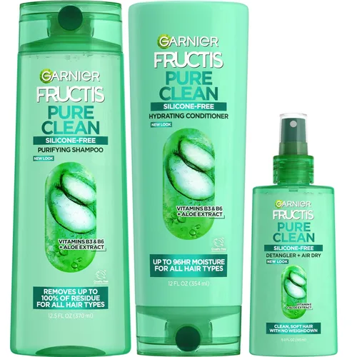 Vista 4 de Garnier Fructis Pure Clean Detangler + spray de secado al aire, 5.0 onzas líquidas, 2 unidades (el embalaje puede variar)