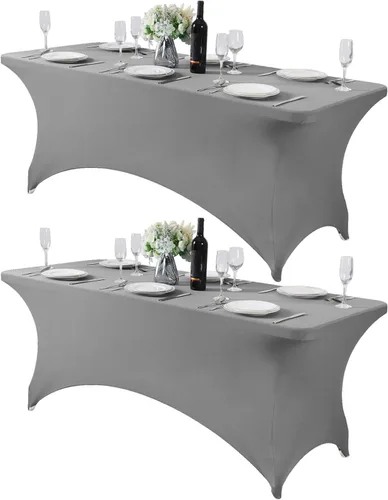 Vista 107 de Paquete de 2 manteles de elastano para mesa de 4, 6 o 9 pies, mantel elástico universal ajustable para fiestas, banquetes, bodas y eventos