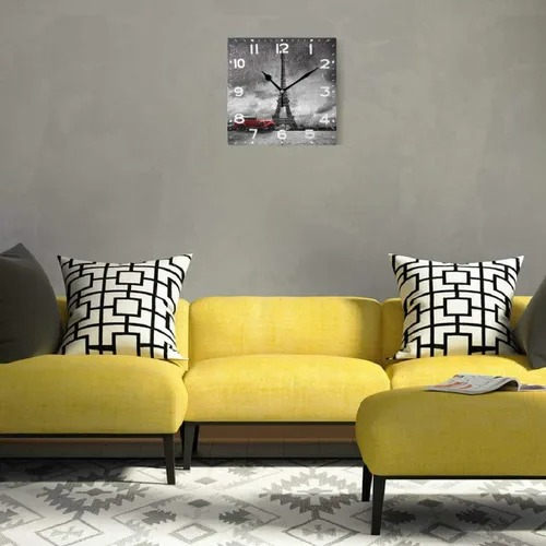 Vista 4 de Naanle Reloj de pared cuadrado con estampado retro de la Torre Eiffel de París, 8 pulgadas, funciona con pilas, de cuarzo, silencioso, analógico
