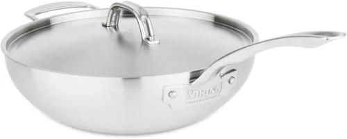 Vista 2 de Viking Culinary Professional - Sartén de chef de acero inoxidable de 5 capas, 12 pulgadas, incluye tapa de acero y mango ergonómico que se mantiene