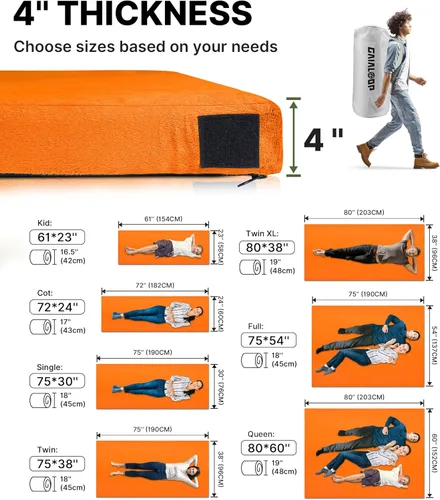 Vista 6 de GAIALOOP 4 INCH Extra Thick Memory Foam Camping Mattress, 30D Foam Camp Pad for Car Tent Cot, Roll Up Mattress for Guests Sleepovers RV Truck Camper