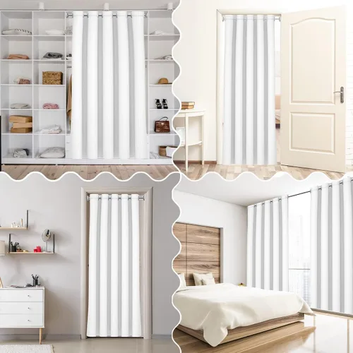 Vista 7 de Cortina de puerta con diseño de remolinos azules, negros y blancos, 1 panel de 34 pulgadas de ancho x 80 pulgadas de largo, cortinas opacas