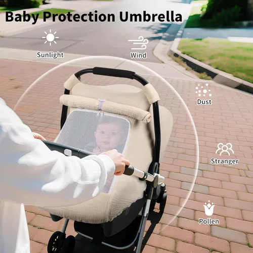 Vista 6 de Rquite Funda de asiento de automóvil para bebé, fundas de asiento de automóvil para niña y niño, muselina de algodón transpirable, ventana de malla