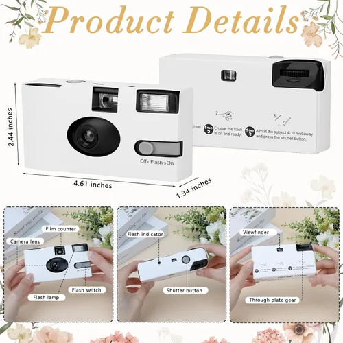 Vista 4 de Paquete de 6 cámaras desechables para bodas, película de 35 mm, cámaras de un solo uso con flash, cámaras para una sola ocasión para cumpleaños