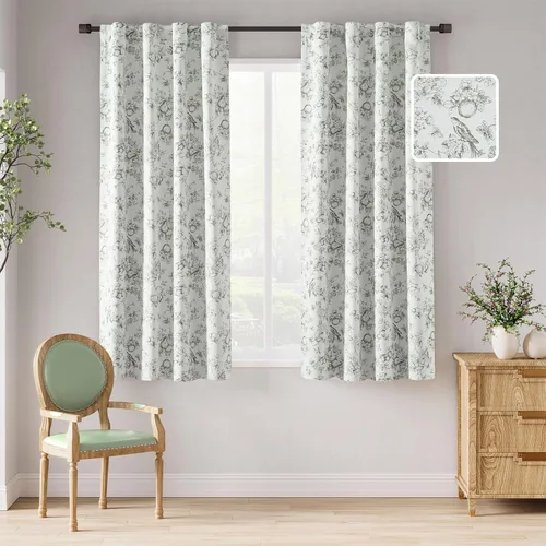 Vista 13 de jinchan Cortinas Opacas Florales 95% de 63 Pulgadas de Largo, Cortina Opaca con Flores Impresas Azules para Dormitorio con Bolsillo para Varilla