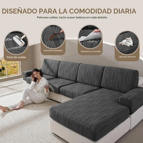 Vista 3 de Fundas de cojín para sofá, súper elásticas y lavables para asientos modulares y en forma de L, protector de muebles apto para mascotas con diseño