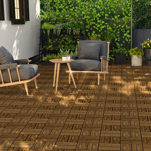 Vista 9 de VANCASTLE 9 azulejos de madera entrelazados para terrazas de 11.8 x 11.8 pulgadas, suelos de patio al aire libre, impermeables, para todo