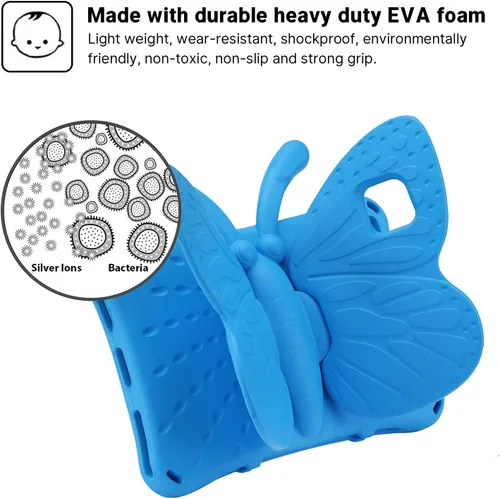 Vista 6 de Funda para iPad Mini 6 5, iPad Mini 6 8.3 con diseño de mariposa y soporte, EVA ligera de cuerpo completo, protector contra caídas, resistente a Azul