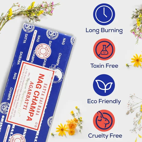 Vista 4 de Satya Sai Baba Nagchampa Insence - Paquete de 8.82 oz con soporte para varillas de incienso Raajsee, Insense Sticks Nag Champa Agarbatti