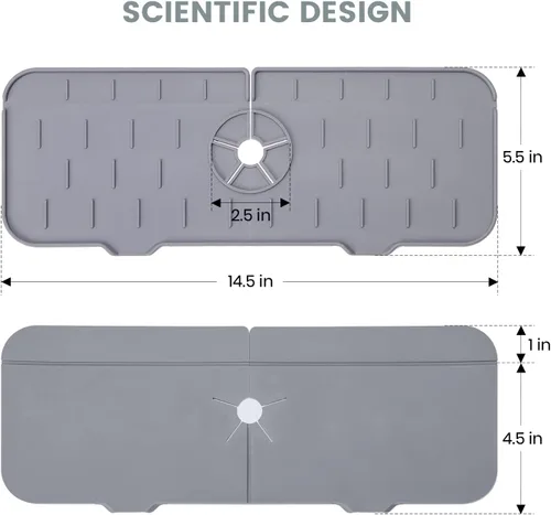 Vista 6 de Sink Faucet Splash Guard Mat, Kitchen Silicone Faucet Handle Drip Catcher Tray, Sink Protectors for Kitchen Sink, Foldable Sink Faucet Water Catcher