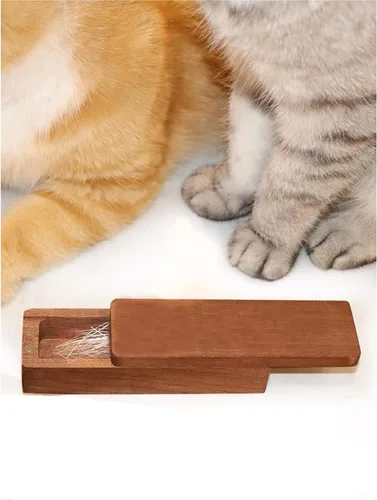Vista 3 de Mascota Gato bigotes Barba Hair Collection Imán de almacenamiento conmemorativo Nuez Caja de madera maciza