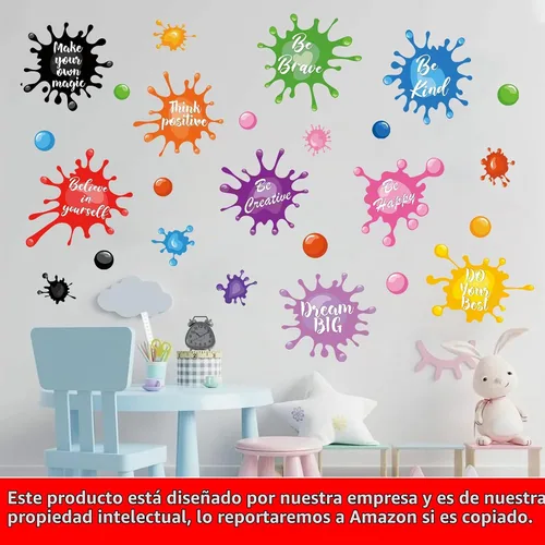 Vista 3 de Calcomanías de pared coloridas con citas inspiradoras y salpicaduras