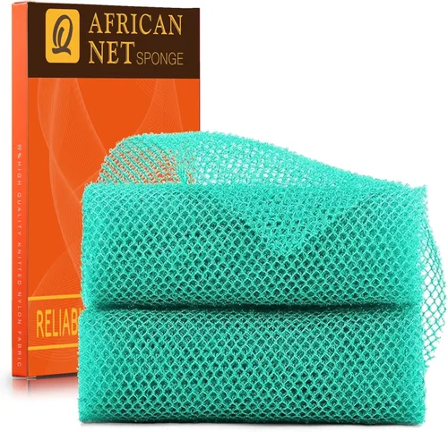 Vista 24 de Juego de ducha exfoliante de 3 piezas de red africana de estilo brillante, esponjas de baño largas para una piel suave y refrescada, el exterior
