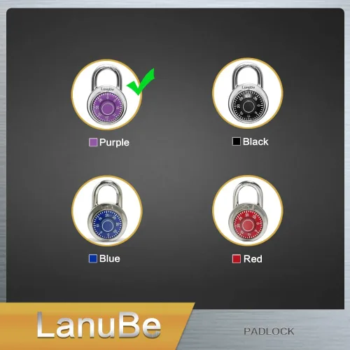 Vista 6 de LanuBe Cerradura de combinación de esfera estándar, 2 pulgadas de ancho, con diferentes combinaciones, placa giratoria púrpura, paquete de 24