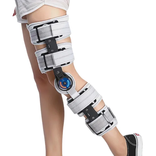 Vista 7 de Rodillera ROM con bisagras con estabilizadores laterales, inmovilizador de rodilla postoperatorio ajustable para lesiones de ACL, PCL y MCL, soporte