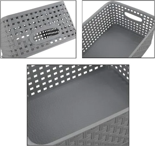 Vista 2 de Teyyvn Cesta de almacenamiento de plástico, 10.03 x 7.59 x 4.09 pulgadas, paquete de 6, gris
