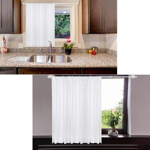 Vista 7 de 2 barras de cortina ajustables extensibles con gancho autoadhesivo para armario, estantería, ventana pequeña, color blanco (15.7 a 27.5 pulgadas)