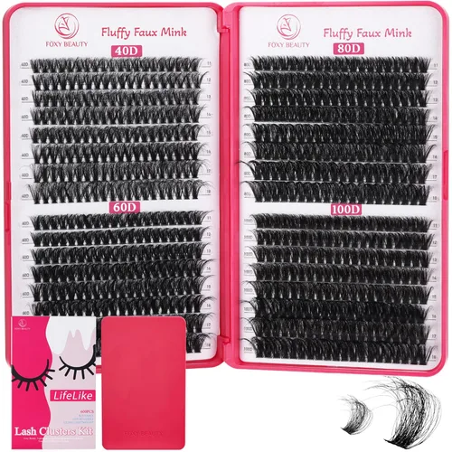 Vista 9 de Racimos de pestañas 600 piezas, kit de racimos de pestañas Wispy Fluffy 10D20D 30D40D50D60D, pestañas rizadas D, extensión de pestañas 8-16 mm