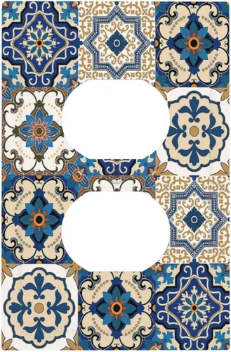 Vista 56 de Cubiertas de tomacorrientes, mármol negro y dorado, hojas blancas doradas, 1 palanca, 1 combinación basculante, placa decorativa de pared, placa