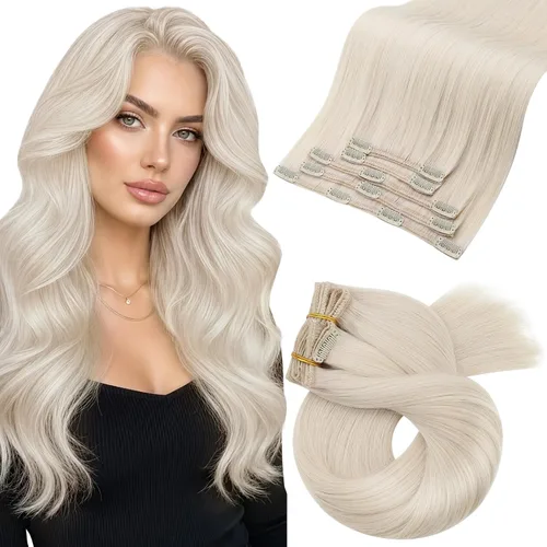 Vista 13 de Moresoo Extensiones de cabello humano con clip, balayage, color marrón oscuro a marrón dorado con clip, extensiones de cabello humano con clip, 5