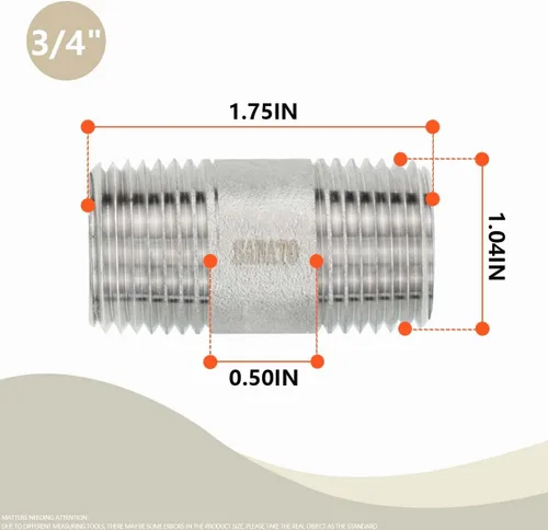 Vista 2 de SANATO 3 piezas SS 304 forja pezón fundido piple, 3/4 "NPT x 3/4" NPT macho roscado, 1.969 in accesorios de tubería