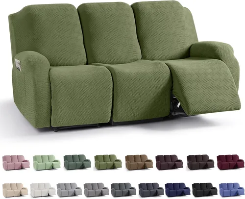 Vista 56 de KinCam Fundas para Reclinables, Fundas Elásticas para Sillas Reclinables, Fundas para Sofá Reclinable con Rayas Jacquard, Fundas Protectoras de Negro
